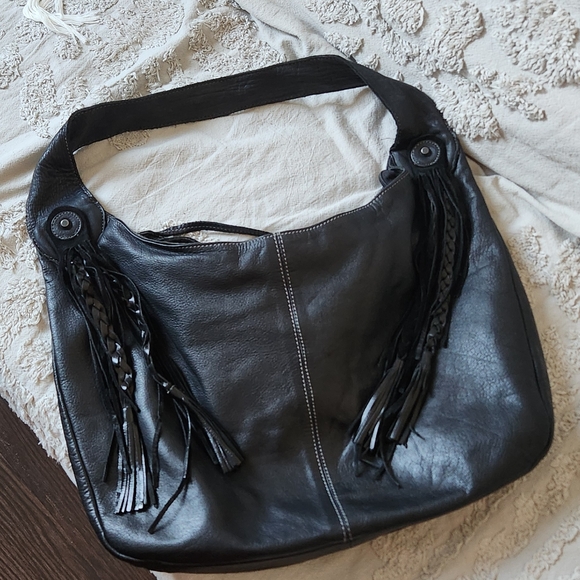 Large leather hobo purse with tassles - Picture 2 of 2